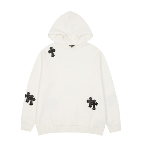 CHROME HEARTS BLACK CROSS PATCH HOODIE WHITE