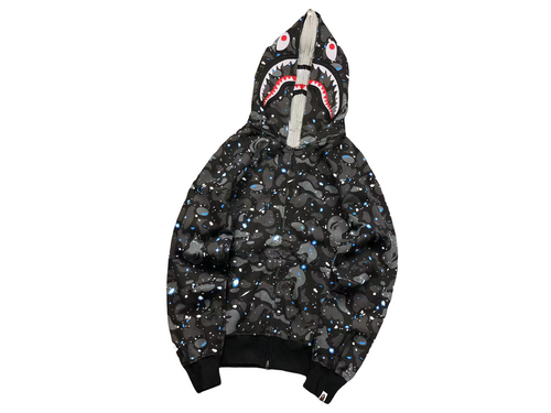 BAPE Camo Shark Wide Full Zip Double Hoodie Black Multi