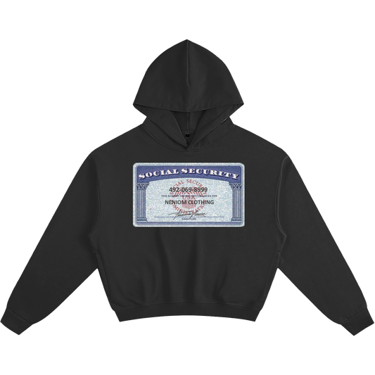 Neniom Social Security Card Boxy Hoodie Streetwear Y2K Oversized Graphic